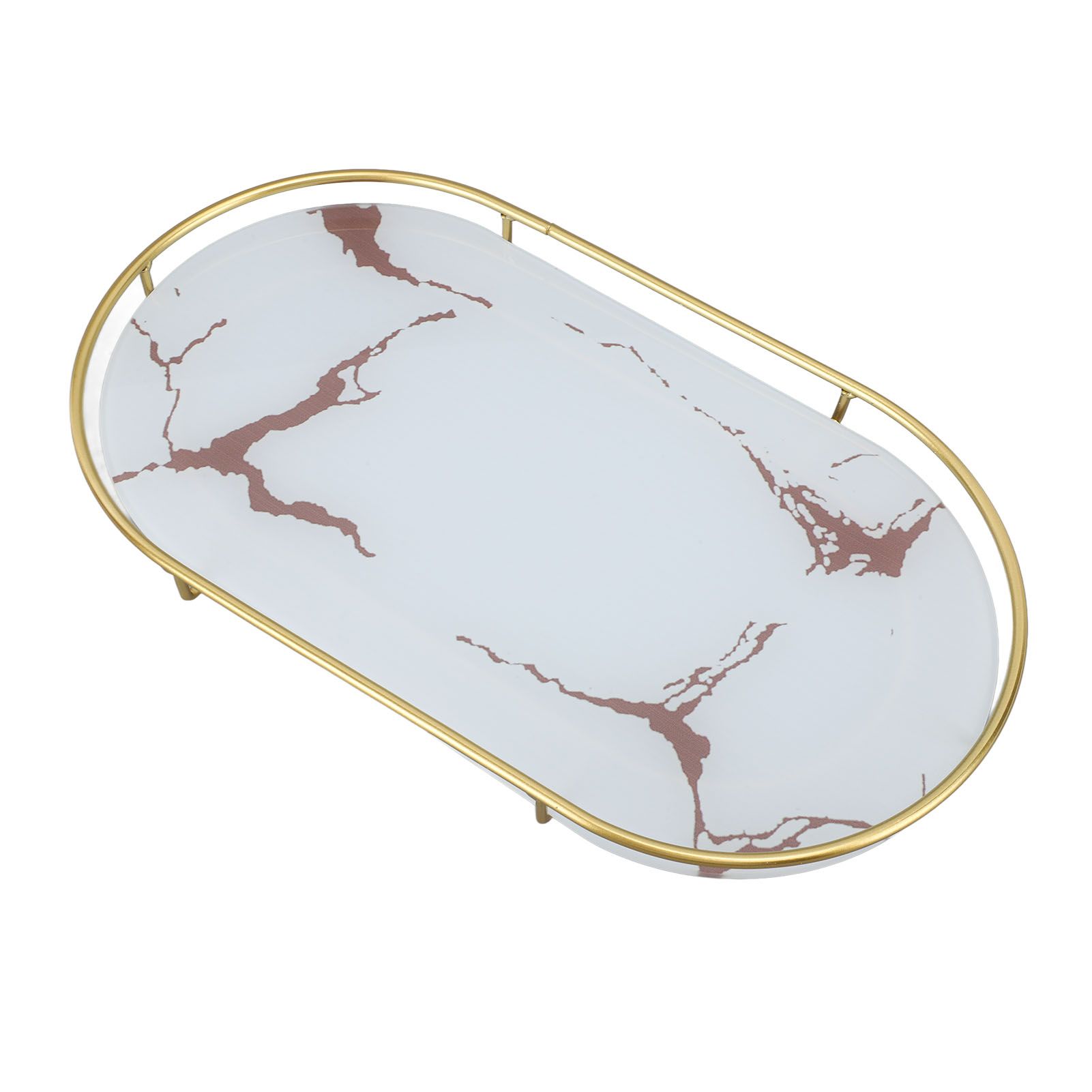 Bathroom Storage Tray Light Luxury Decorative Golden Texture Oval Bathroom Organiser Tray for Soap Towel Paper Napkins Jewellery Makeup White Base - Image 8