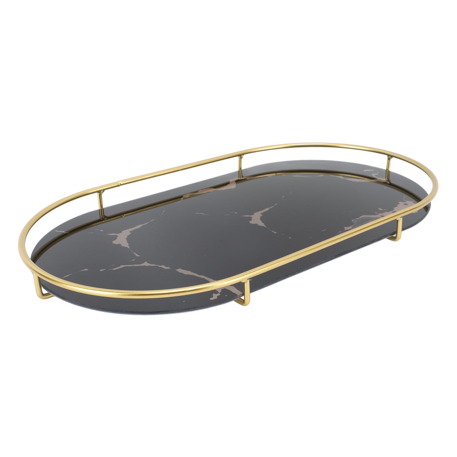 Bathroom Storage Tray Light Luxury Decorative Golden Texture Oval Bathroom Organiser Tray for Soap Towel Paper Napkins Jewellery Makeup Black Base - Image 1