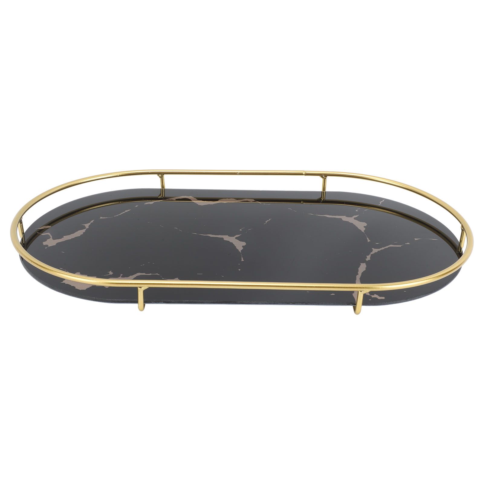 Bathroom Storage Tray Light Luxury Decorative Golden Texture Oval Bathroom Organiser Tray for Soap Towel Paper Napkins Jewellery Makeup Black Base - Image 2