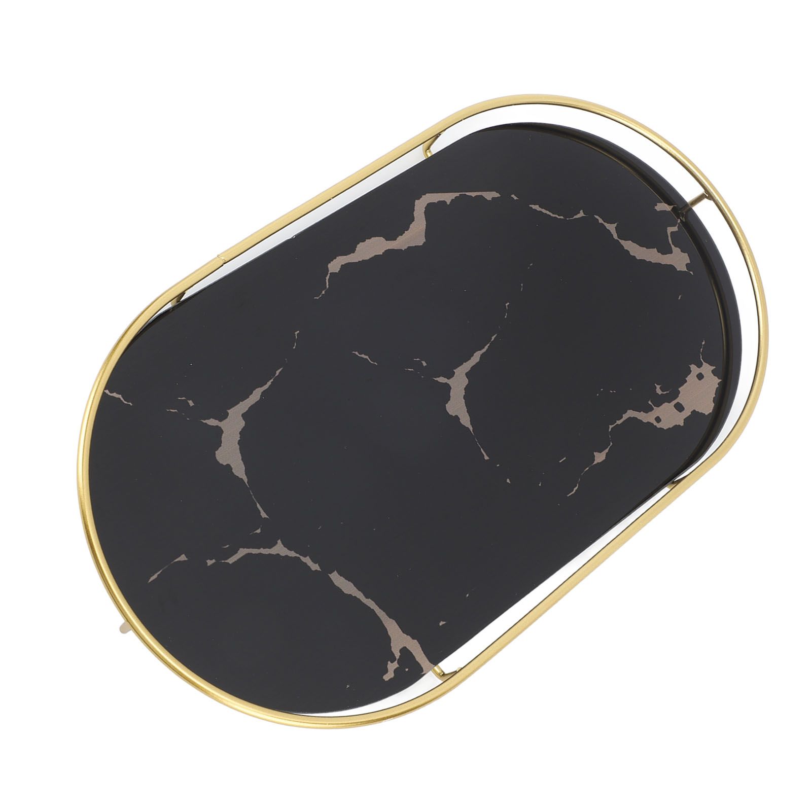 Bathroom Storage Tray Light Luxury Decorative Golden Texture Oval Bathroom Organiser Tray for Soap Towel Paper Napkins Jewellery Makeup Black Base - Image 3