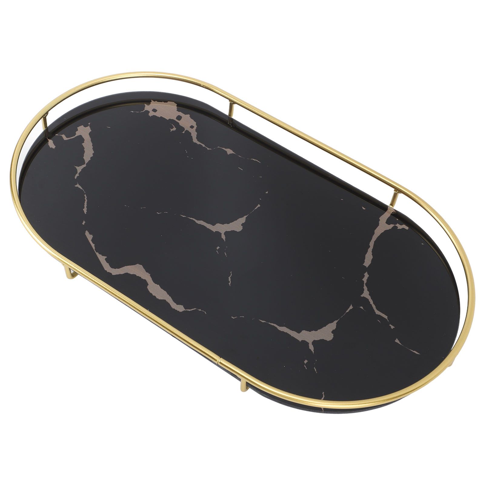 Bathroom Storage Tray Light Luxury Decorative Golden Texture Oval Bathroom Organiser Tray for Soap Towel Paper Napkins Jewellery Makeup Black Base - Image 4