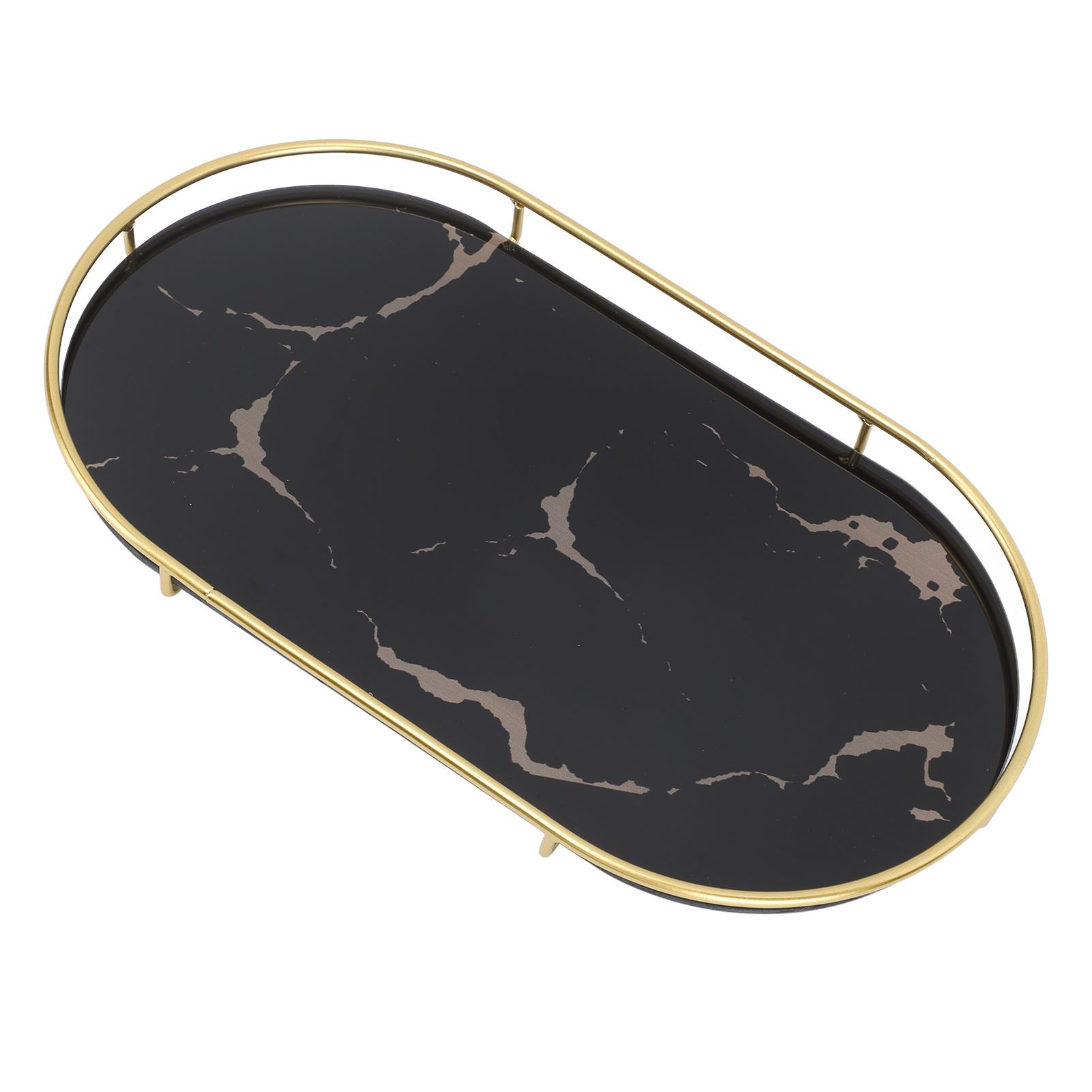 Bathroom Storage Tray Light Luxury Decorative Golden Texture Oval Bathroom Organiser Tray for Soap Towel Paper Napkins Jewellery Makeup Black Base - Image 5