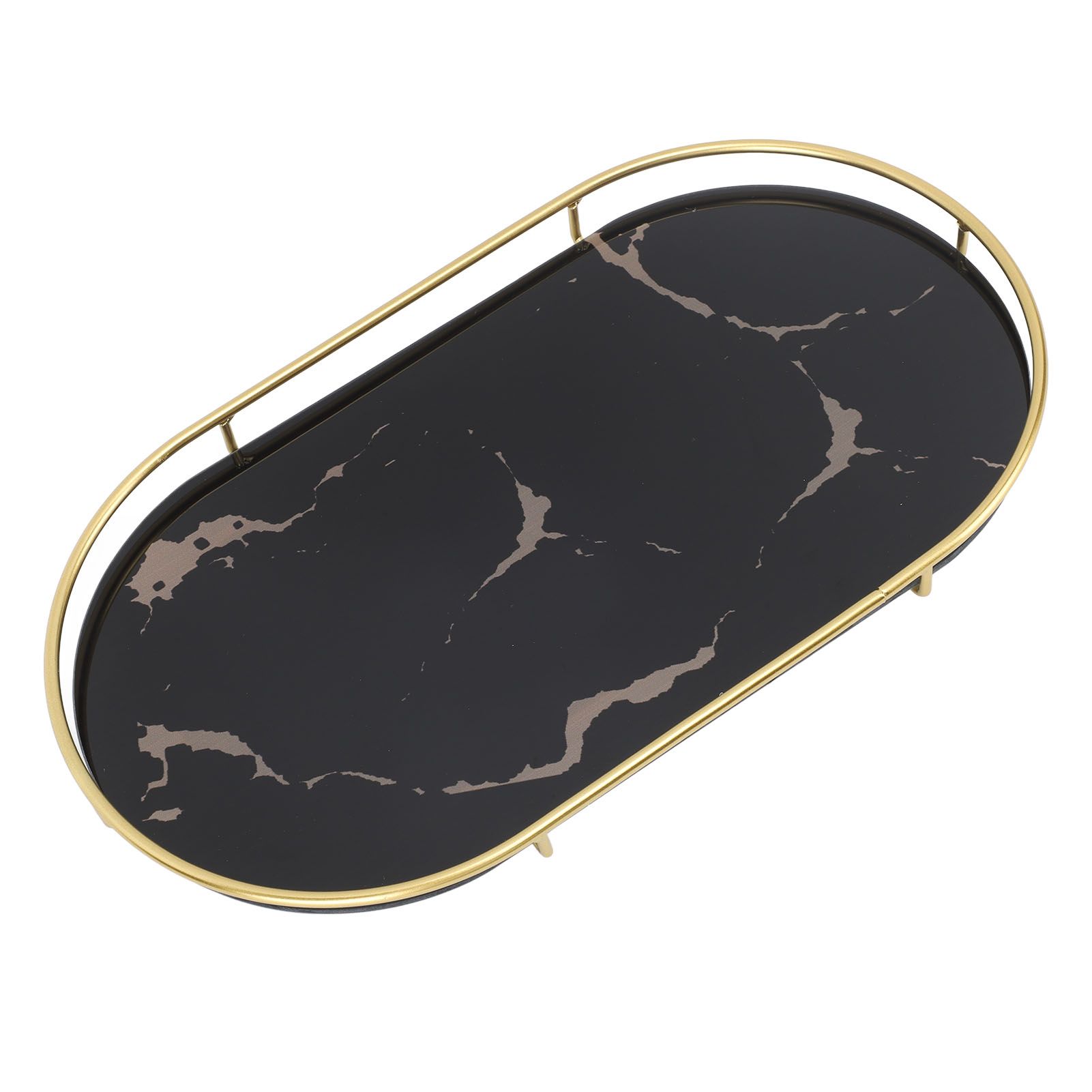 Bathroom Storage Tray Light Luxury Decorative Golden Texture Oval Bathroom Organiser Tray for Soap Towel Paper Napkins Jewellery Makeup Black Base - Image 6
