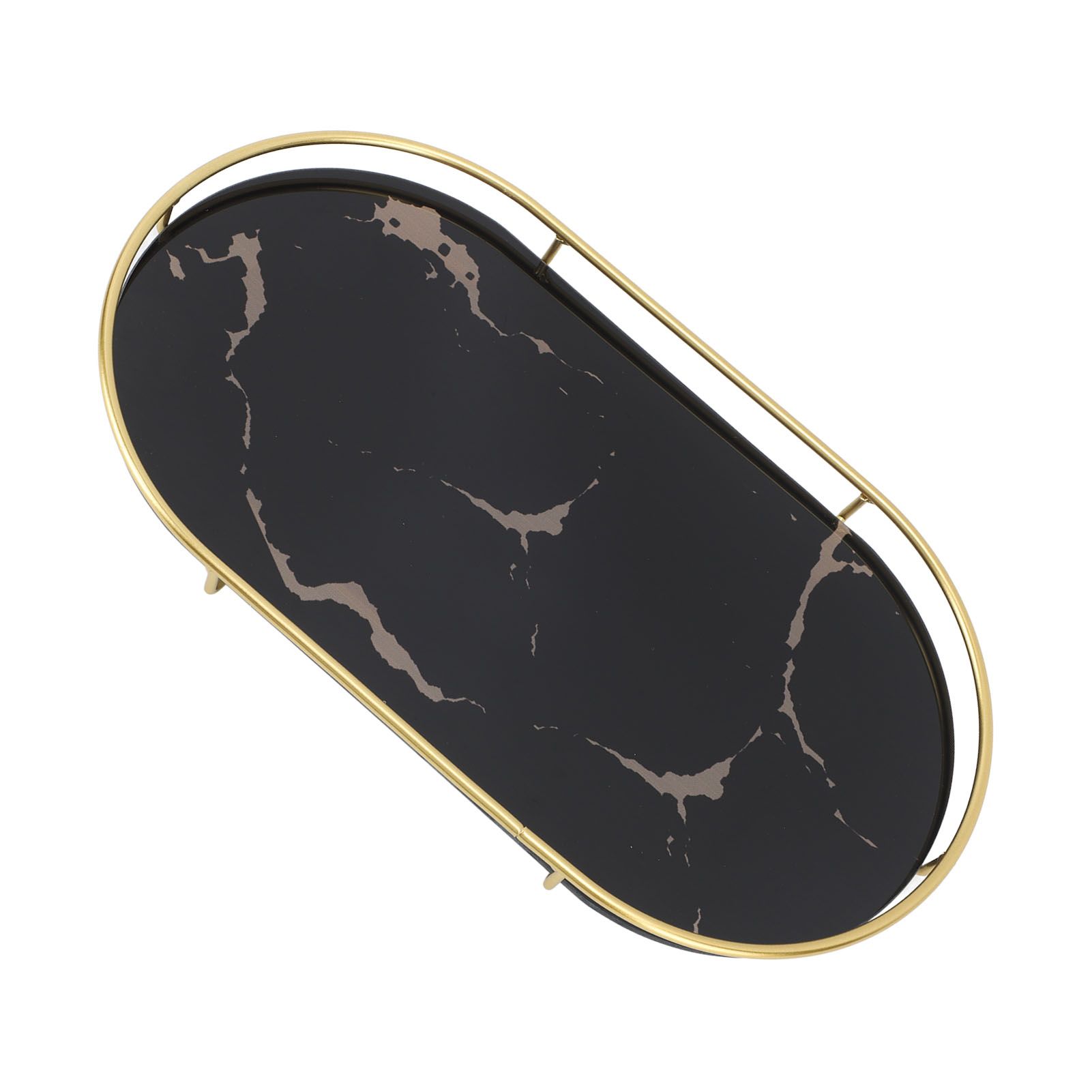 Bathroom Storage Tray Light Luxury Decorative Golden Texture Oval Bathroom Organiser Tray for Soap Towel Paper Napkins Jewellery Makeup Black Base - Image 7