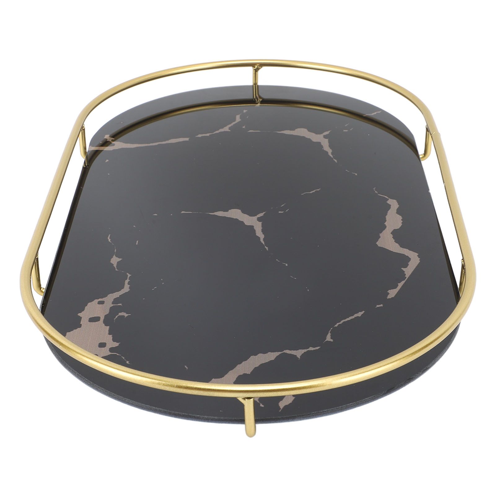 Bathroom Storage Tray Light Luxury Decorative Golden Texture Oval Bathroom Organiser Tray for Soap Towel Paper Napkins Jewellery Makeup Black Base - Image 8