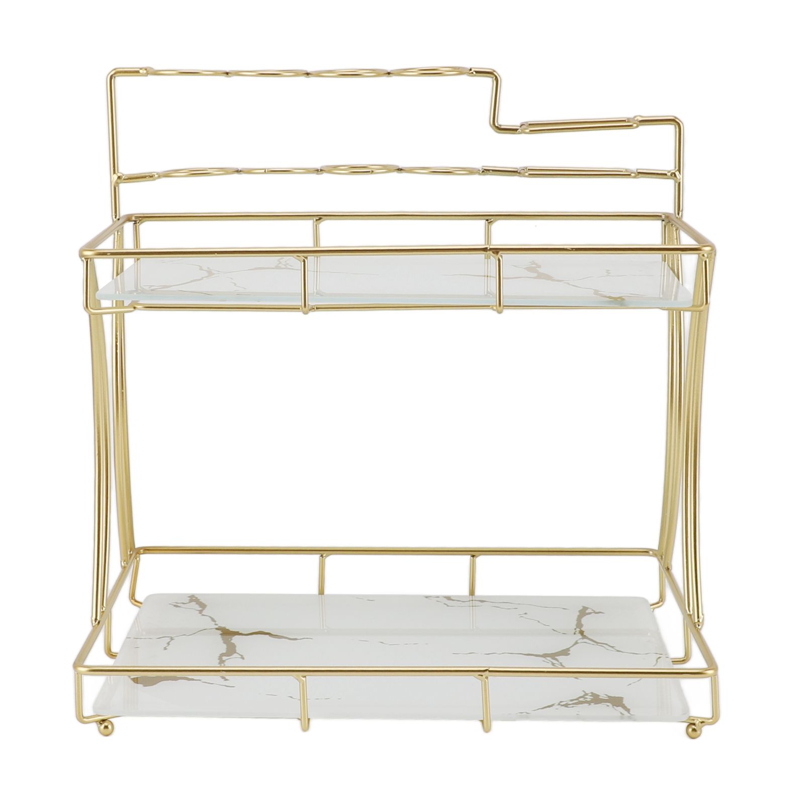Countertop Storage Rack Double Layer Waterproof Counter Organizer Shelf with Electric Toothbrush Holder for Bathroom White Background Gold Grain - Image 1