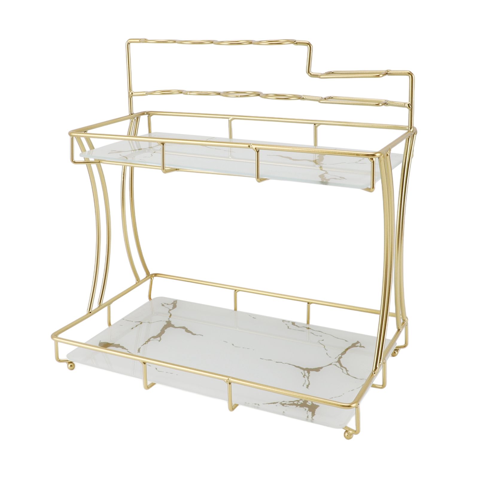 Countertop Storage Rack Double Layer Waterproof Counter Organizer Shelf with Electric Toothbrush Holder for Bathroom White Background Gold Grain - Image 2
