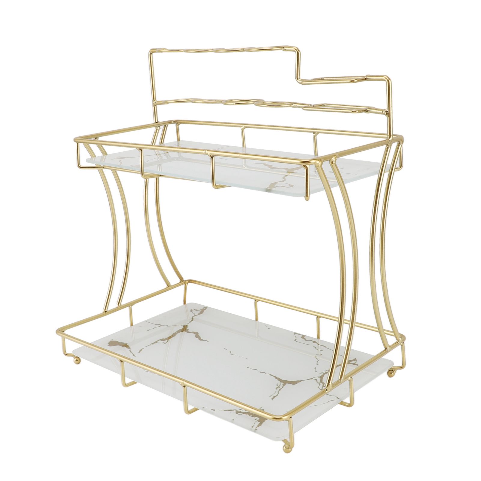 Countertop Storage Rack Double Layer Waterproof Counter Organizer Shelf with Electric Toothbrush Holder for Bathroom White Background Gold Grain - Image 3