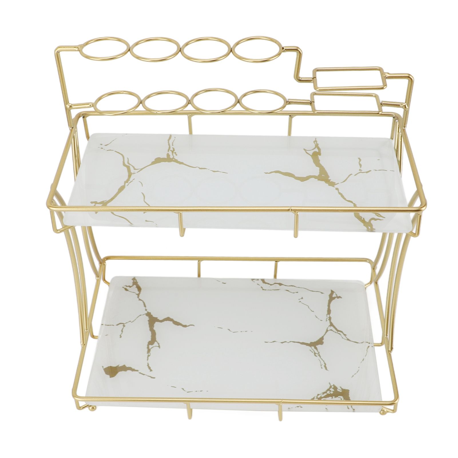 Countertop Storage Rack Double Layer Waterproof Counter Organizer Shelf with Electric Toothbrush Holder for Bathroom White Background Gold Grain - Image 4