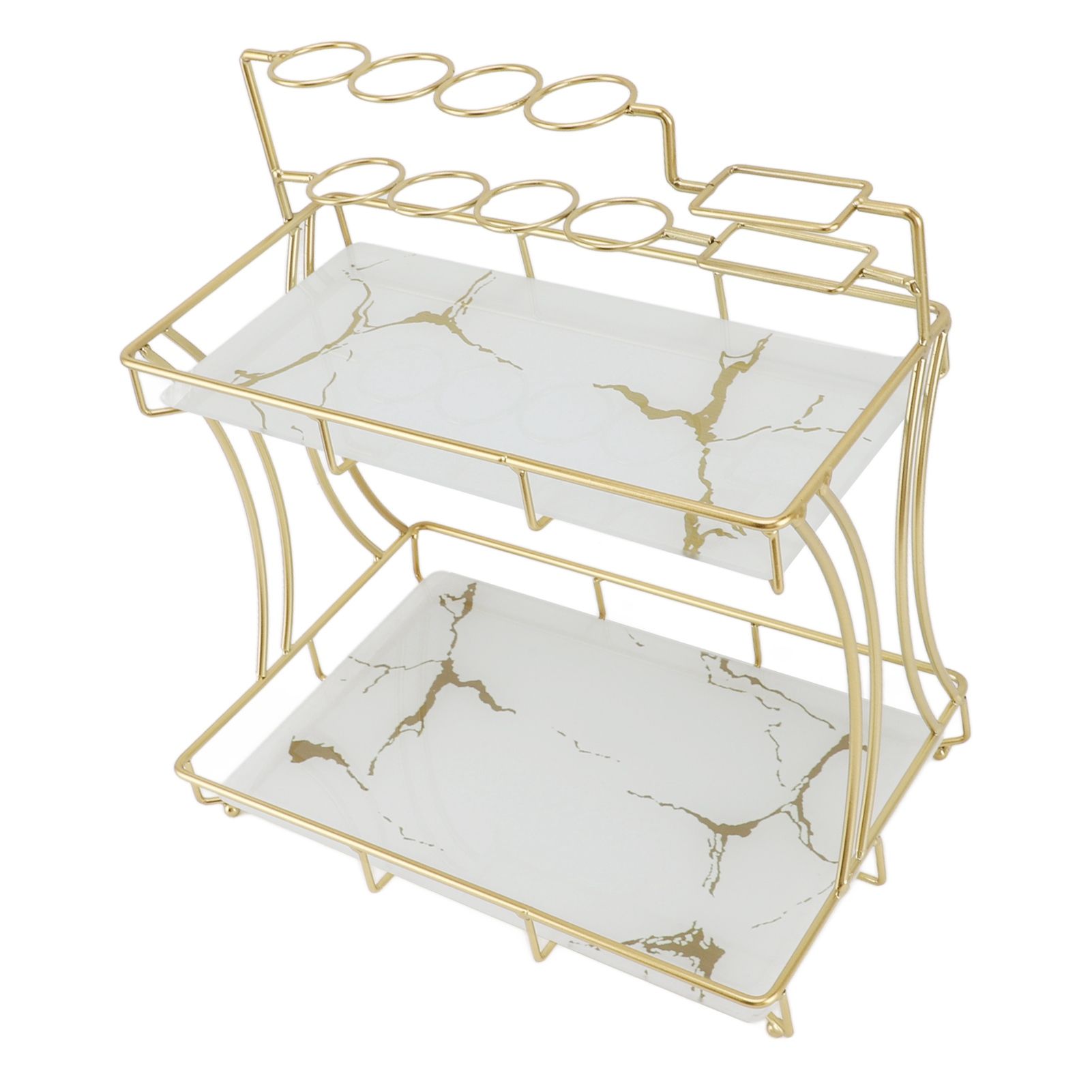 Countertop Storage Rack Double Layer Waterproof Counter Organizer Shelf with Electric Toothbrush Holder for Bathroom White Background Gold Grain - Image 5