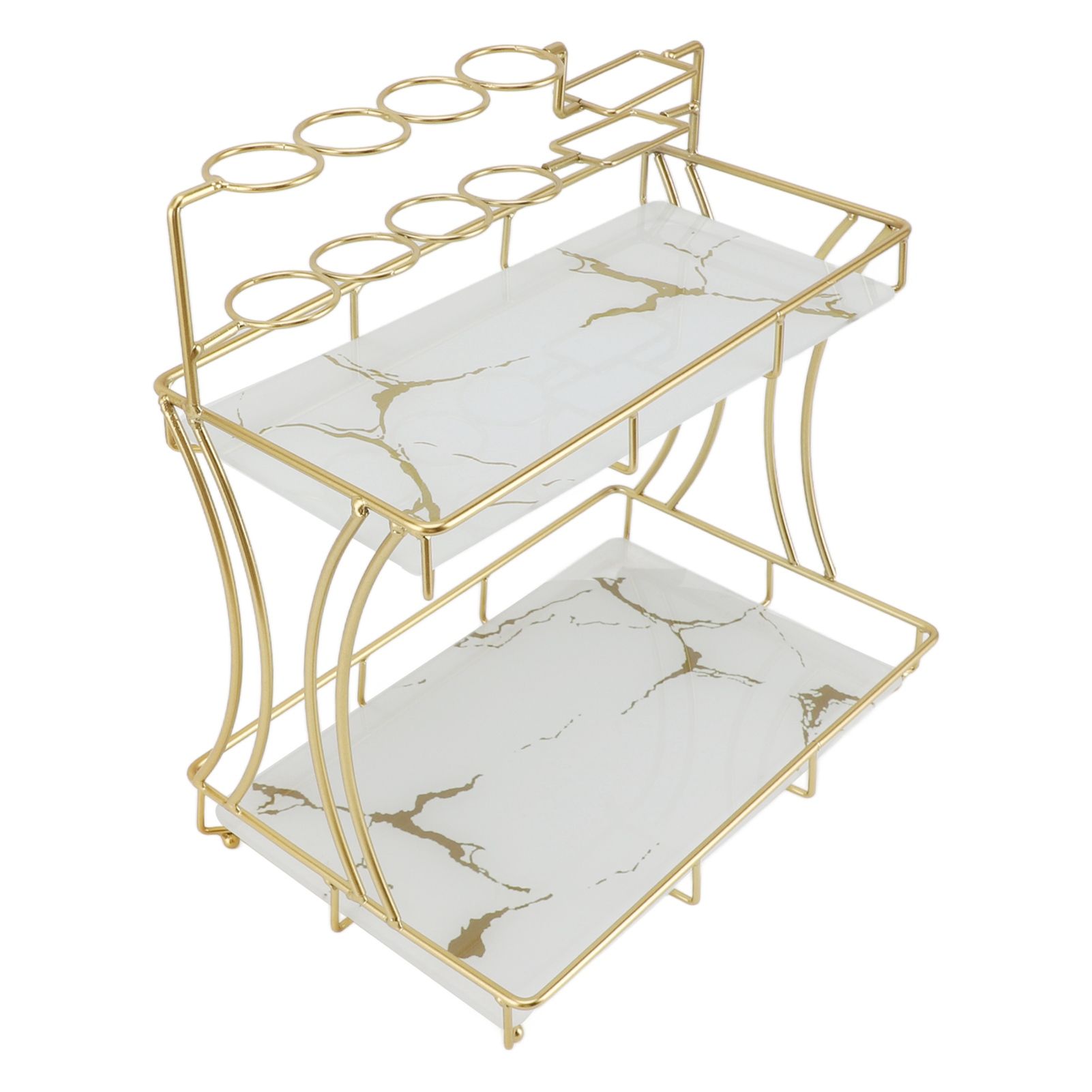 Countertop Storage Rack Double Layer Waterproof Counter Organizer Shelf with Electric Toothbrush Holder for Bathroom White Background Gold Grain - Image 6