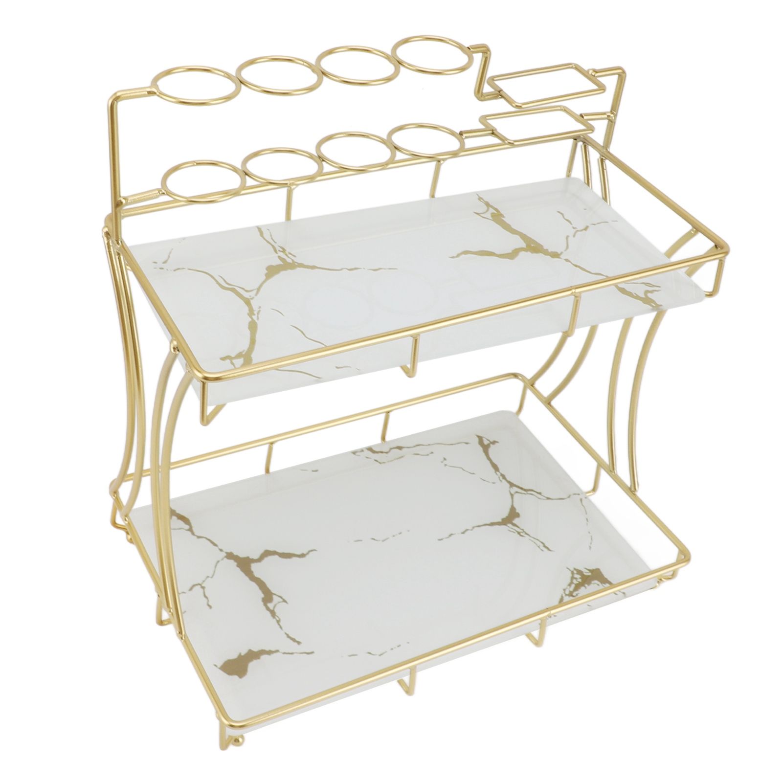 Countertop Storage Rack Double Layer Waterproof Counter Organizer Shelf with Electric Toothbrush Holder for Bathroom White Background Gold Grain - Image 7