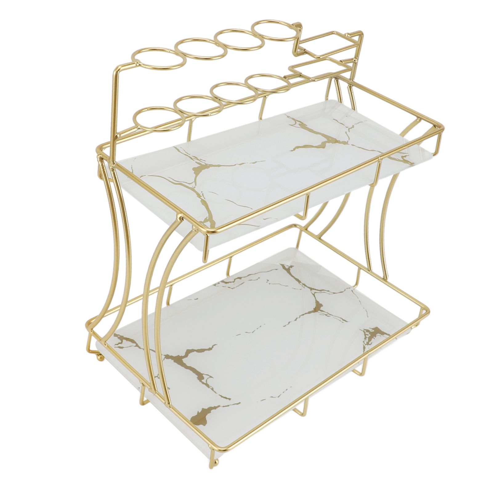 Countertop Storage Rack Double Layer Waterproof Counter Organizer Shelf with Electric Toothbrush Holder for Bathroom White Background Gold Grain - Image 8