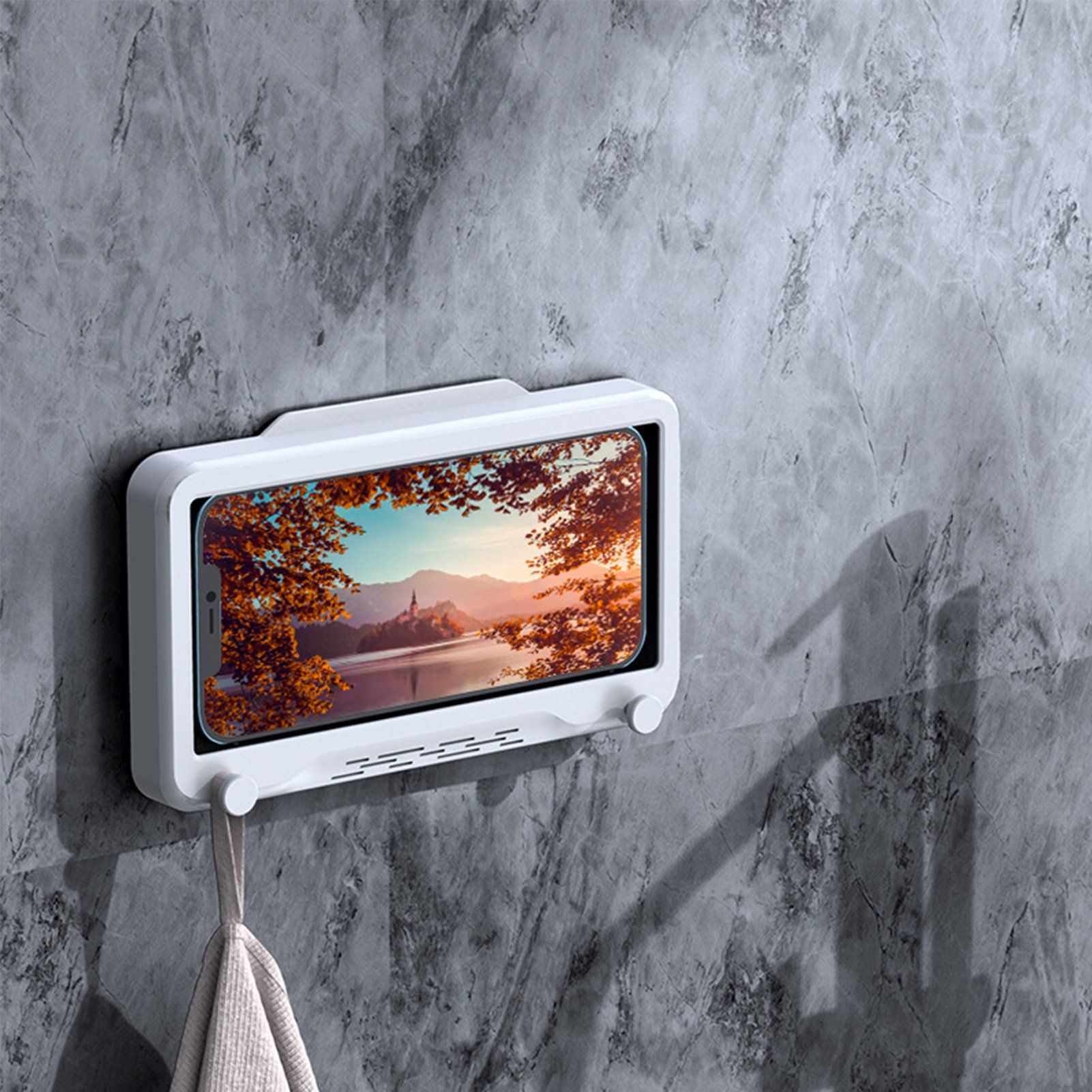 Shower Cell Phone Holder Bathroom 360 Degree Rotatable Drill Free Waterproof Wall Mounted Cell Phone Case White - Image 5