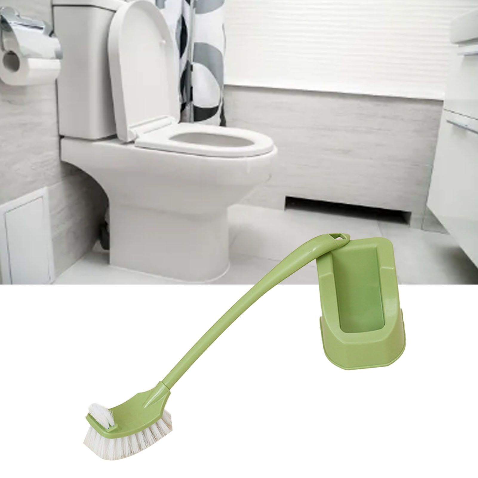 Toilet Brush Set Plastic Double Sided Brush Head Toilet Scrubber Holder Set for Home Hotel Bedroom Green - Image 5