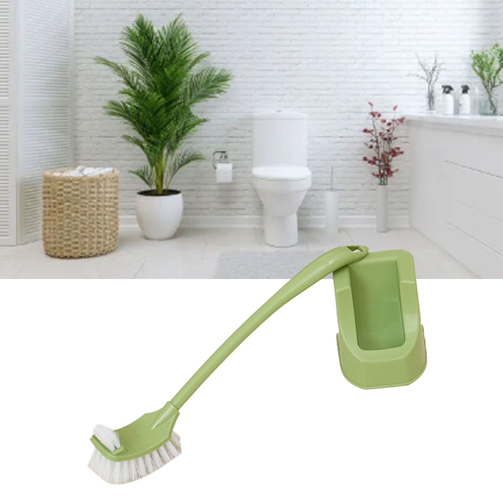 Toilet Brush Set Plastic Double Sided Brush Head Toilet Scrubber Holder Set for Home Hotel Bedroom Green - Image 6