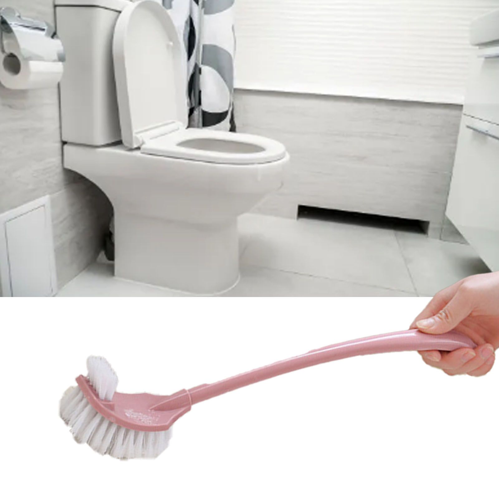 Toilet Brush Set Plastic Double Sided Brush Head Toilet Scrubber Holder Set for Home Hotel Bedroom Pink - Image 5