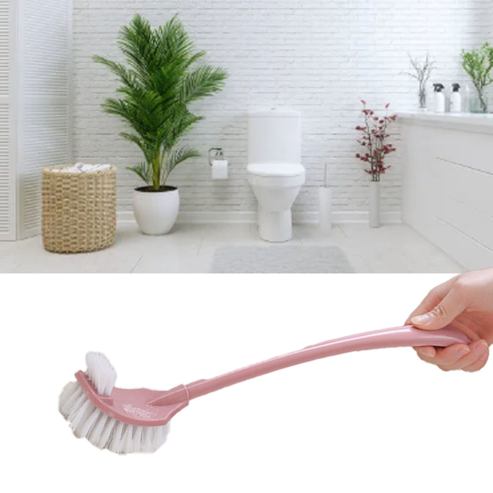 Toilet Brush Set Plastic Double Sided Brush Head Toilet Scrubber Holder Set for Home Hotel Bedroom Pink - Image 6