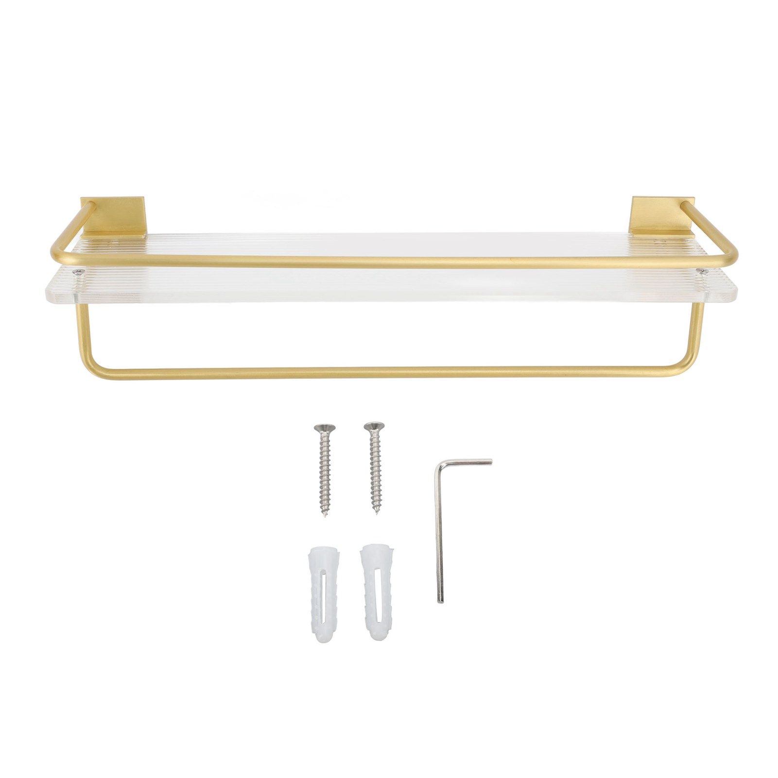 Bathroom Wall Shelf Space Aluminum and Acrylic Rustproof Punch Free Wall Mounted Floating Shelves 40cm Gold - Image 1