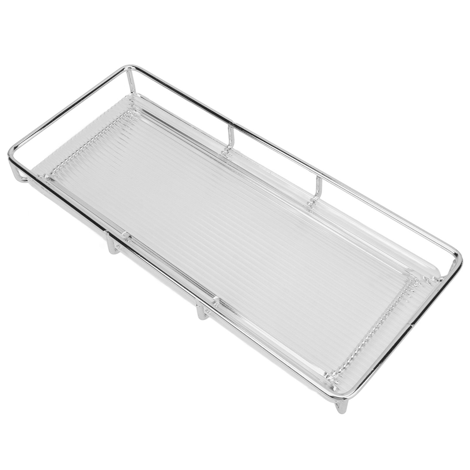 Bathroom Countertop Tray Stainless Steel Acrylic Modern Minimalist Design Space Saving Bathroom Storage Shelf Vanity Tray for Cosmetics Living Goods Silver Single Layer Large Size - Image 2