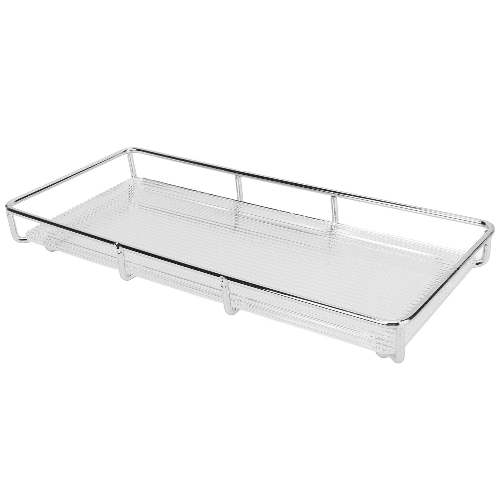 Bathroom Countertop Tray Stainless Steel Acrylic Modern Minimalist Design Space Saving Bathroom Storage Shelf Vanity Tray for Cosmetics Living Goods Silver Single Layer Large Size - Image 3