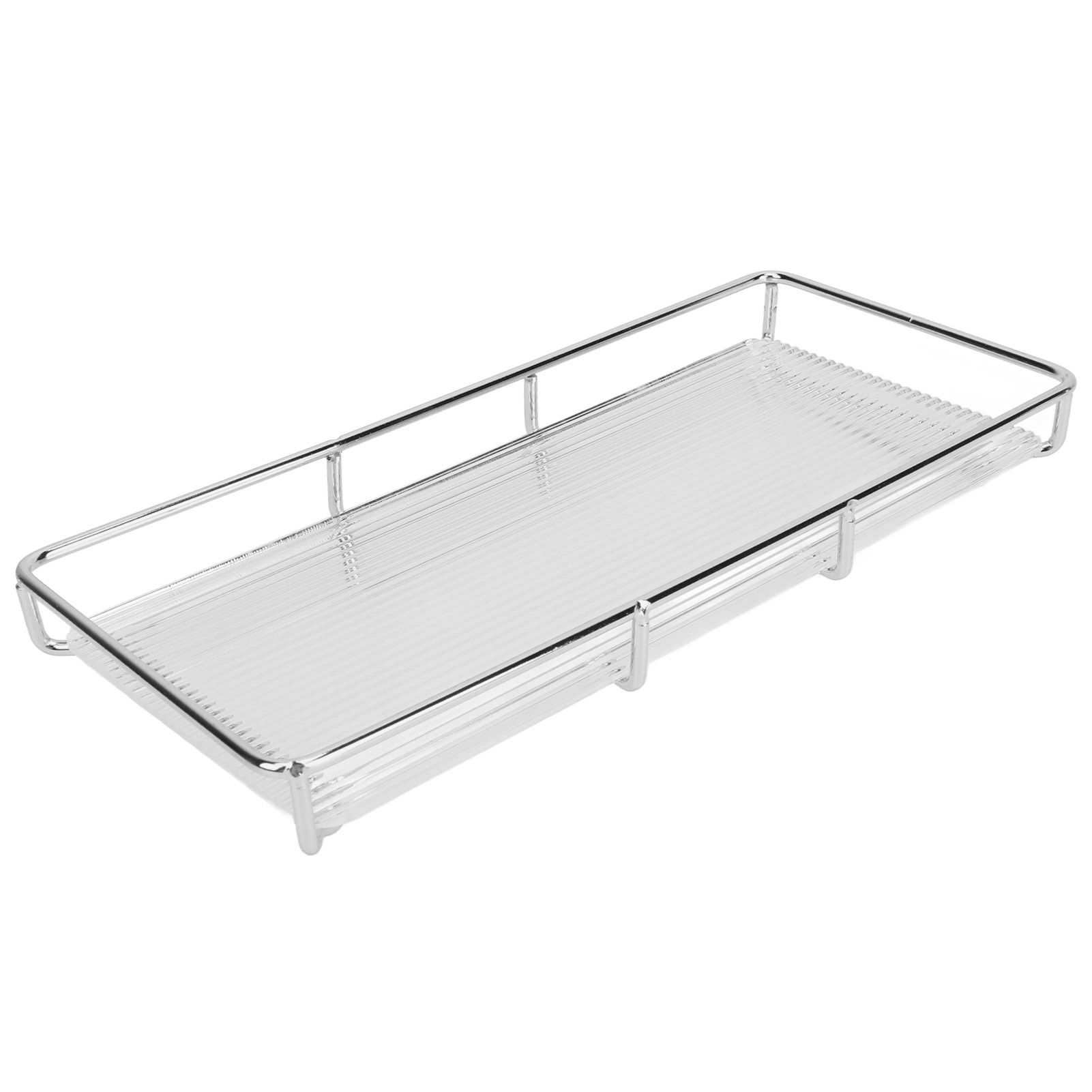 Bathroom Countertop Tray Stainless Steel Acrylic Modern Minimalist Design Space Saving Bathroom Storage Shelf Vanity Tray for Cosmetics Living Goods Silver Single Layer Large Size - Image 4