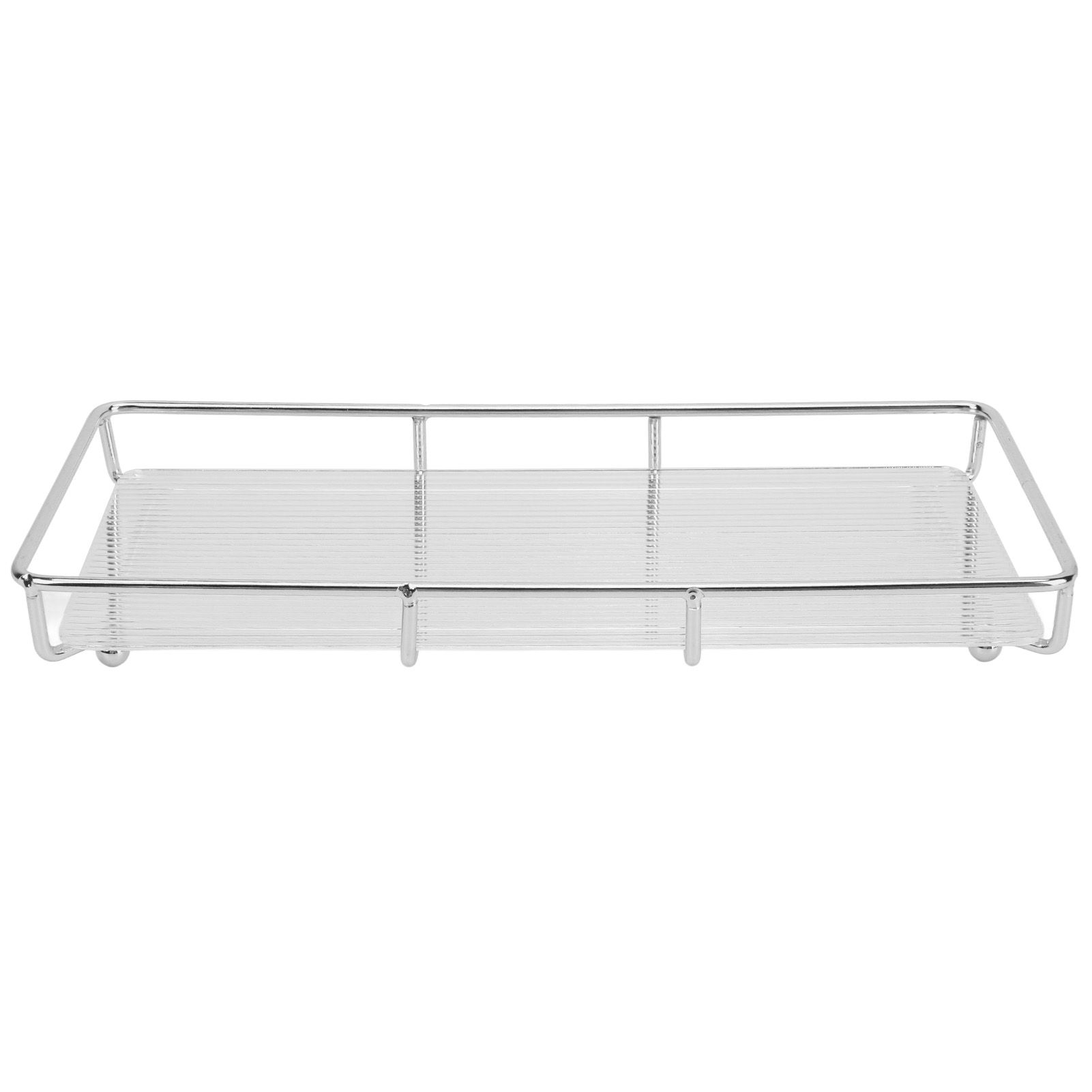 Bathroom Countertop Tray Stainless Steel Acrylic Modern Minimalist Design Space Saving Bathroom Storage Shelf Vanity Tray for Cosmetics Living Goods Silver Single Layer Large Size - Image 5