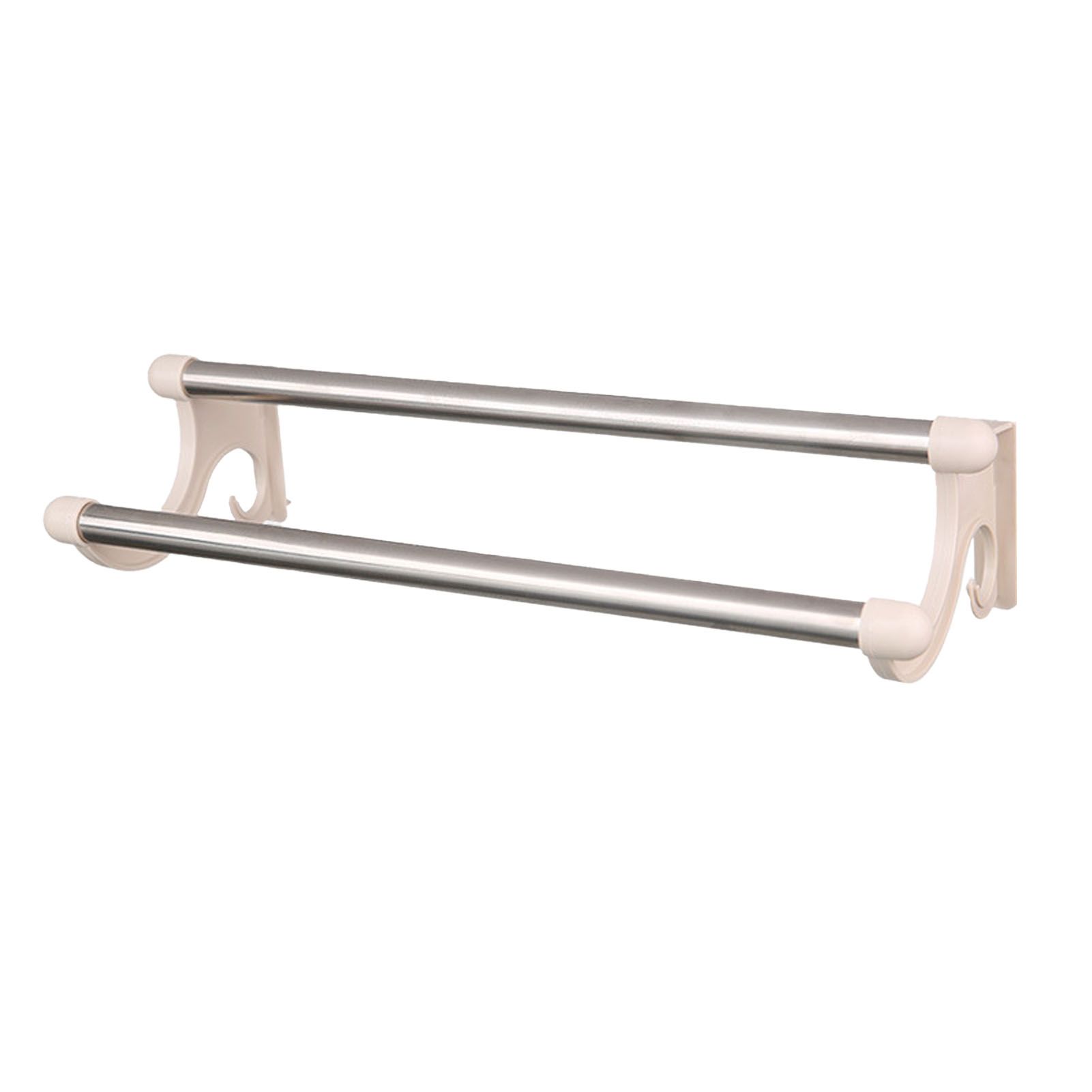 Double Towel Bar Plastic Stainless Steel Bath Towel Rack for Bathroom Double Towel Holder Wall Mount Towel Hanger Beige - Image 1