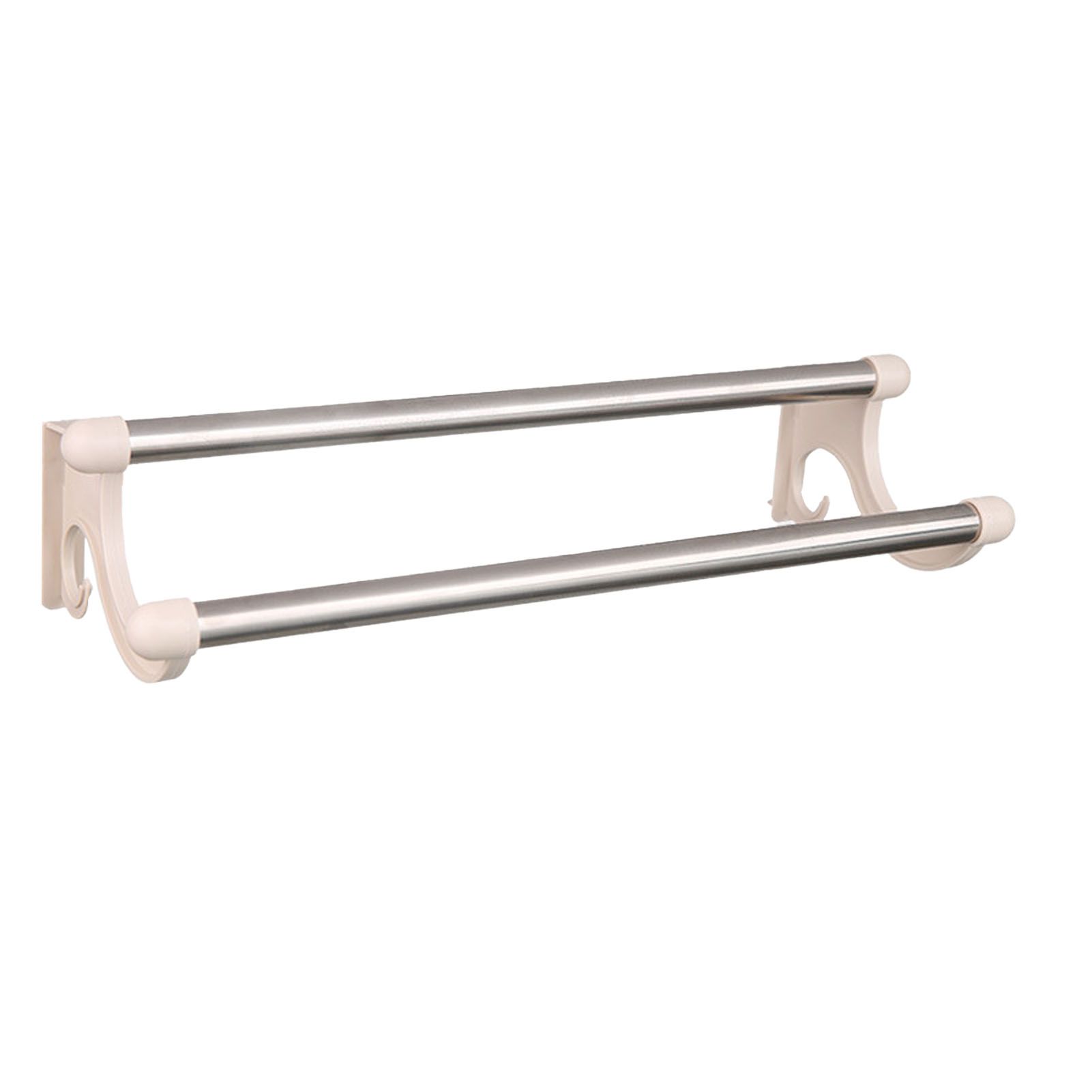 Double Towel Bar Plastic Stainless Steel Bath Towel Rack for Bathroom Double Towel Holder Wall Mount Towel Hanger Beige - Image 2