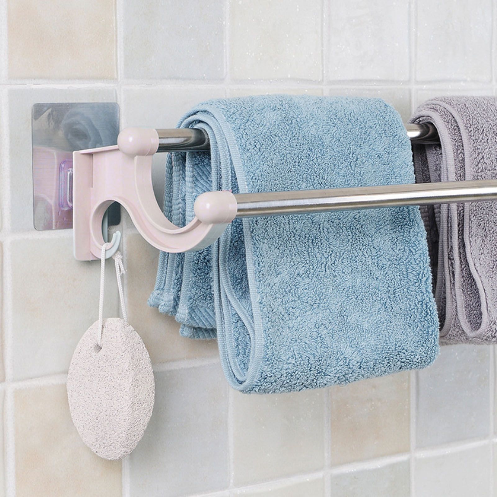 Double Towel Bar Plastic Stainless Steel Bath Towel Rack for Bathroom Double Towel Holder Wall Mount Towel Hanger Beige - Image 5