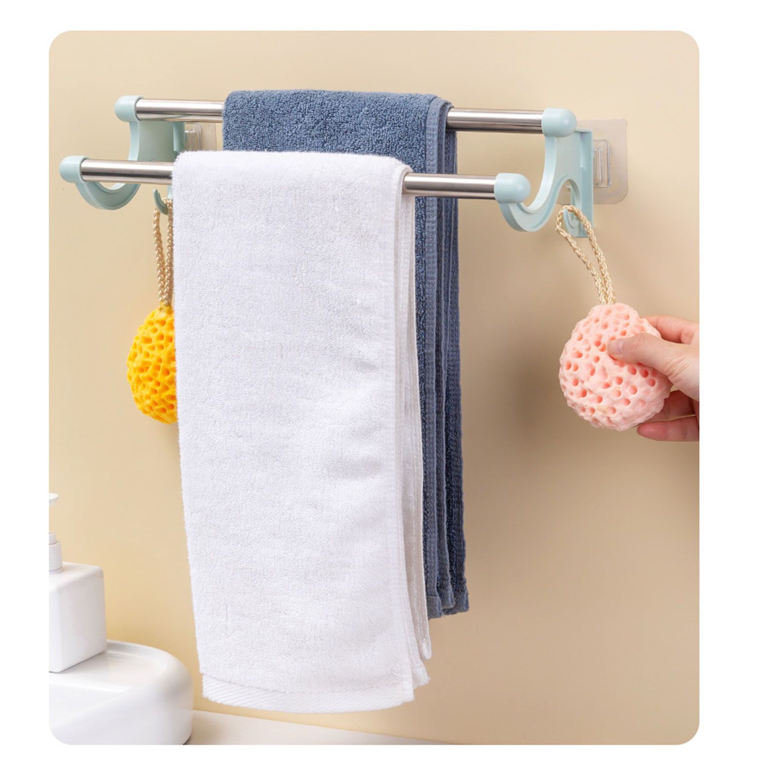 Double Towel Bar Plastic Stainless Steel Bath Towel Rack for Bathroom Double Towel Holder Wall Mount Towel Hanger Green - Image 5