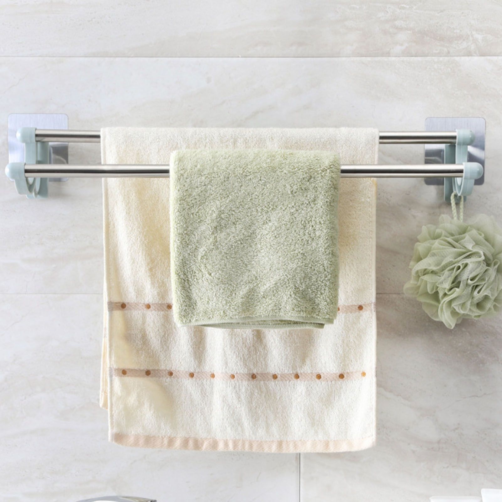 Double Towel Bar Plastic Stainless Steel Bath Towel Rack for Bathroom Double Towel Holder Wall Mount Towel Hanger Green - Image 6
