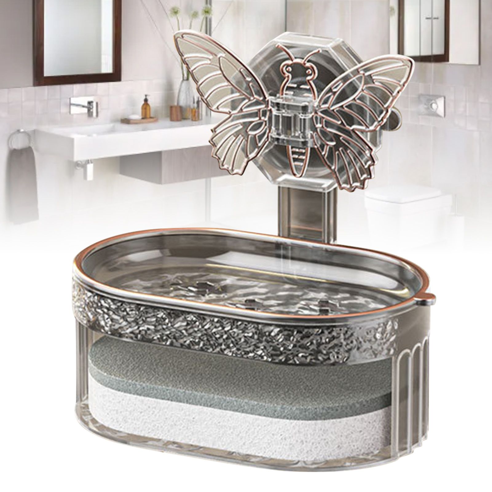 Double Layer Soap Holder Elegant Stylish Vacuum Suction Soap Dish Water Drainage Soap Tray with Sponge for Bathroom Kitchen Black - Image 5