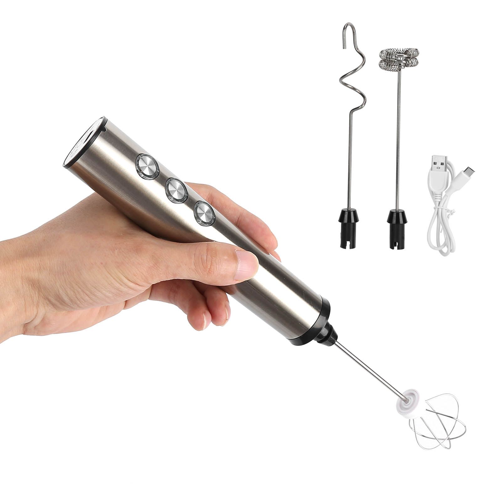 Stainless Steel Milk Frother USB Charging Handheld Electric Egg Beater for Home Kitchen - Image 8