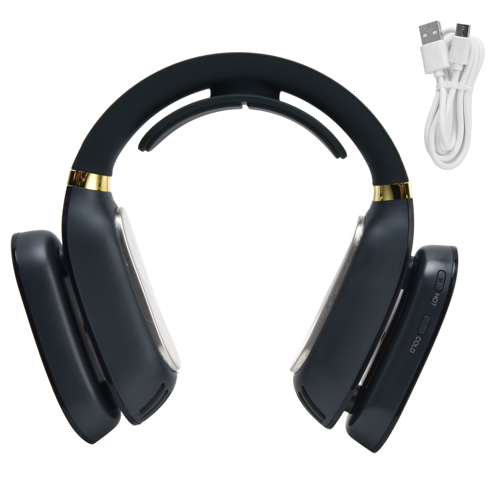 LED Neck Fan Hands Free Bladeless Fan with Heating and Cooling Function Low Noise Dual 3 Speeds for Traveling Hiking StudyBlue - Image 1