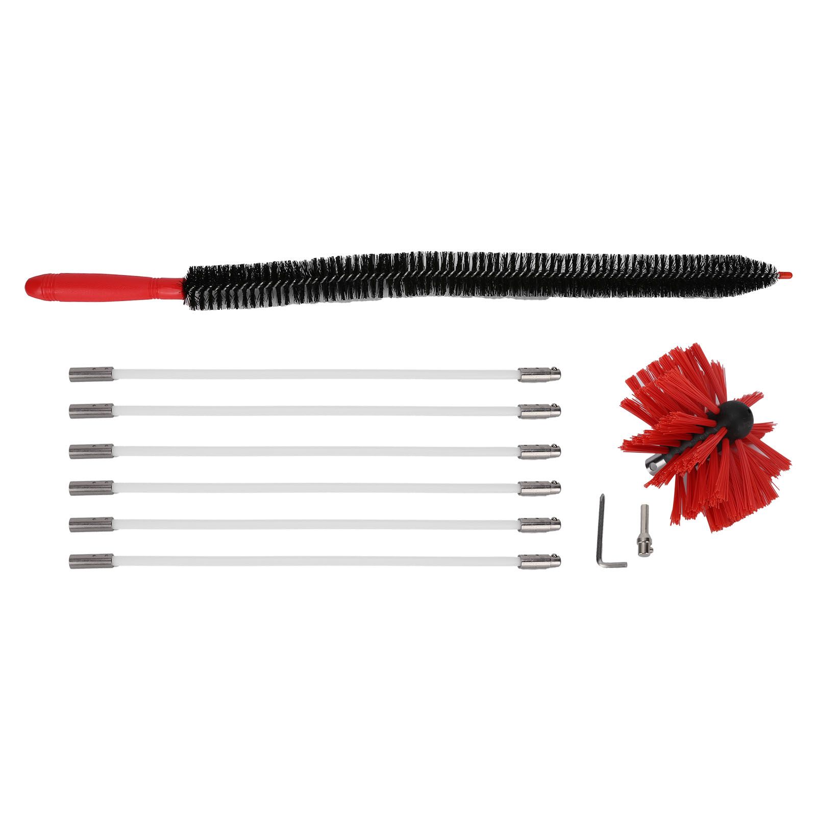 Chimney Brush Press Type Durable Nylon Soft Durable Small Size Inner Wall Cleaning Brush(Black New 410mmx 6 Rod A HEX Pole) - Image 1