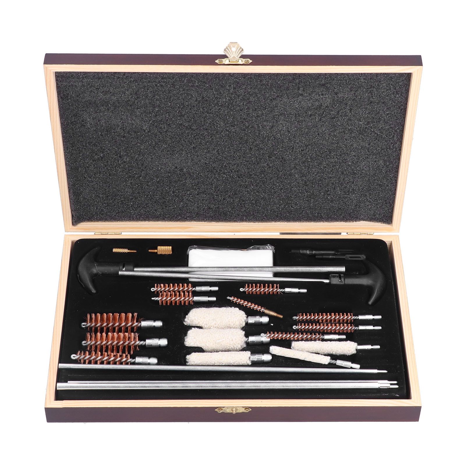 Gun Cleaning Kits Prevent Scratches Easily Storage Electrical Maintenance Cleaning Brush for AutomobileGK06 Aluminum Rod Wooden Box Set 24 Woolly - Image 1