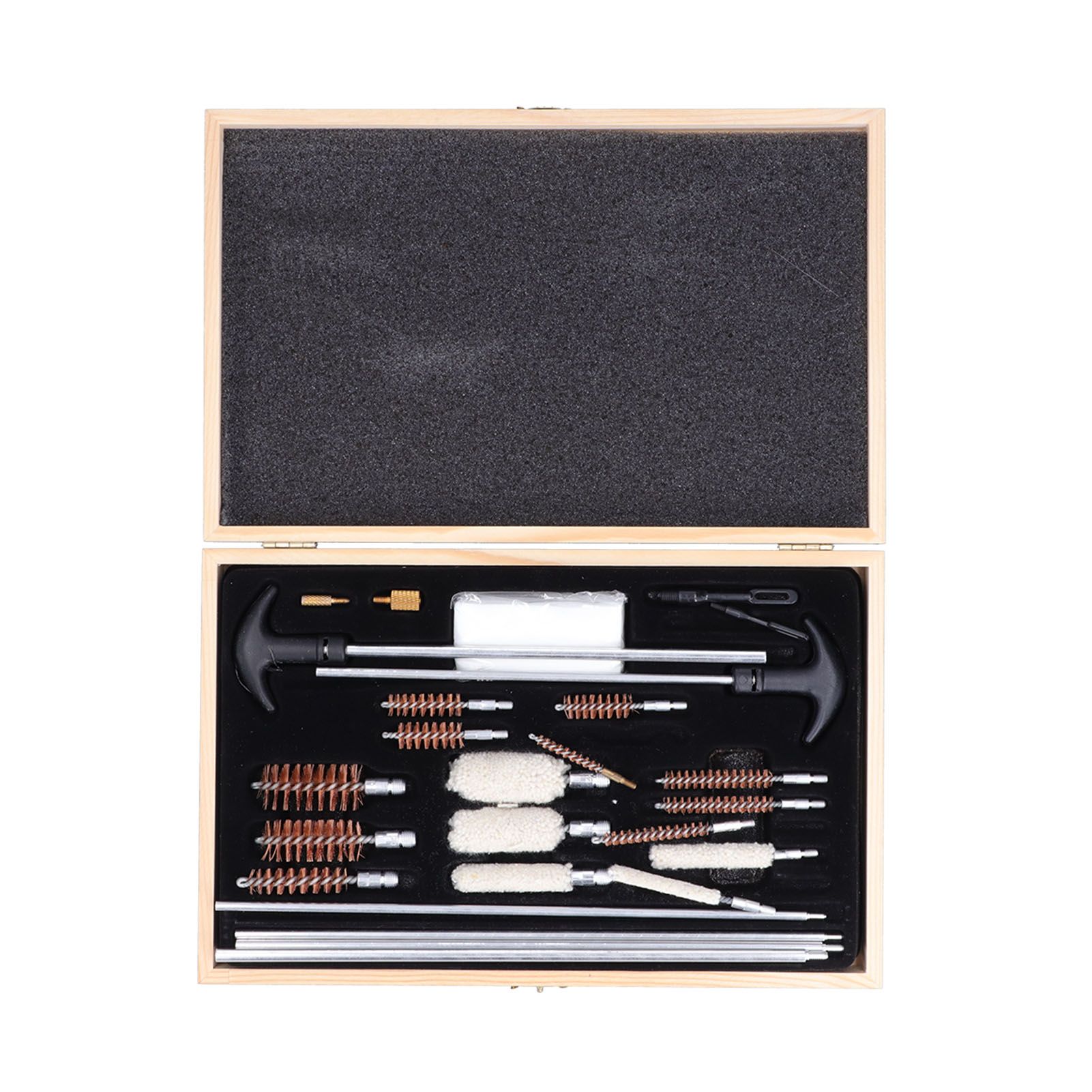 Gun Cleaning Kits Prevent Scratches Easily Storage Electrical Maintenance Cleaning Brush for AutomobileGK06 Aluminum Rod Wooden Box Set 24 Woolly - Image 2