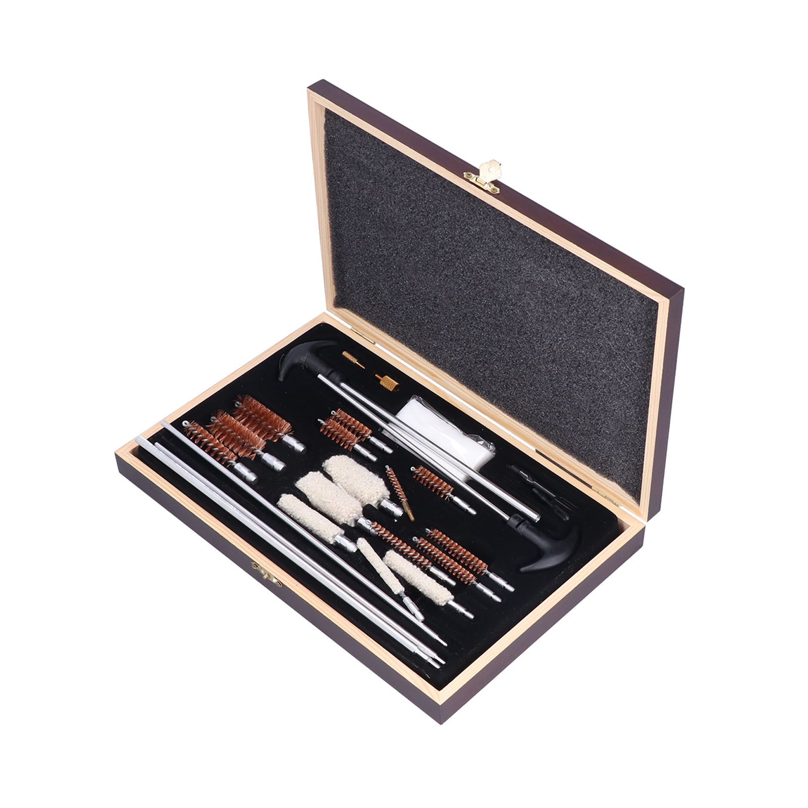 Gun Cleaning Kits Prevent Scratches Easily Storage Electrical Maintenance Cleaning Brush for AutomobileGK06 Aluminum Rod Wooden Box Set 24 Woolly - Image 4