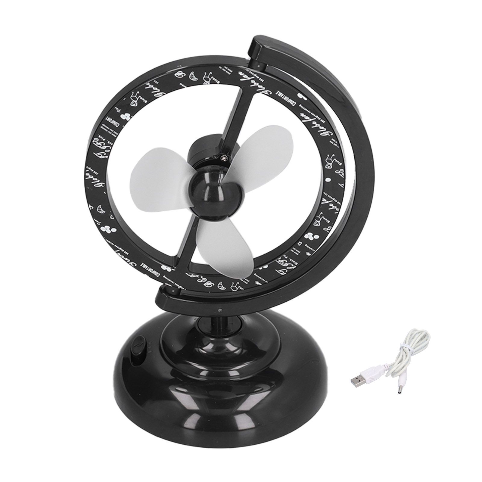 USB Fan Black Mini 90 Degree Free Rotation Strong Wind Cooling Equipment for Home Desk Office Table - Image 1