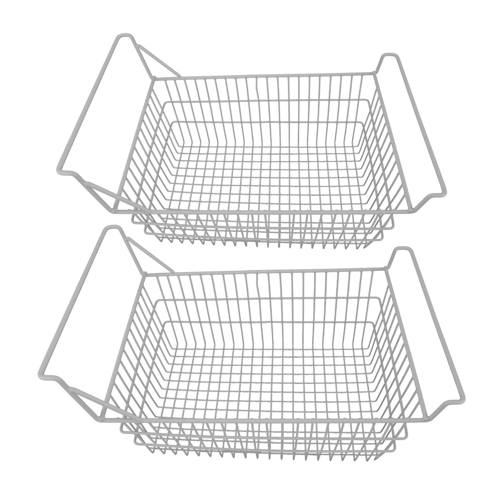 2pcs Freezer Baskets for Chest Freezer Household Wire Storage Basket Bins Organizer with High Low Handles for Kitchen Pantry Cabinet 50x24cm / 19.7x9.4in - Image 1