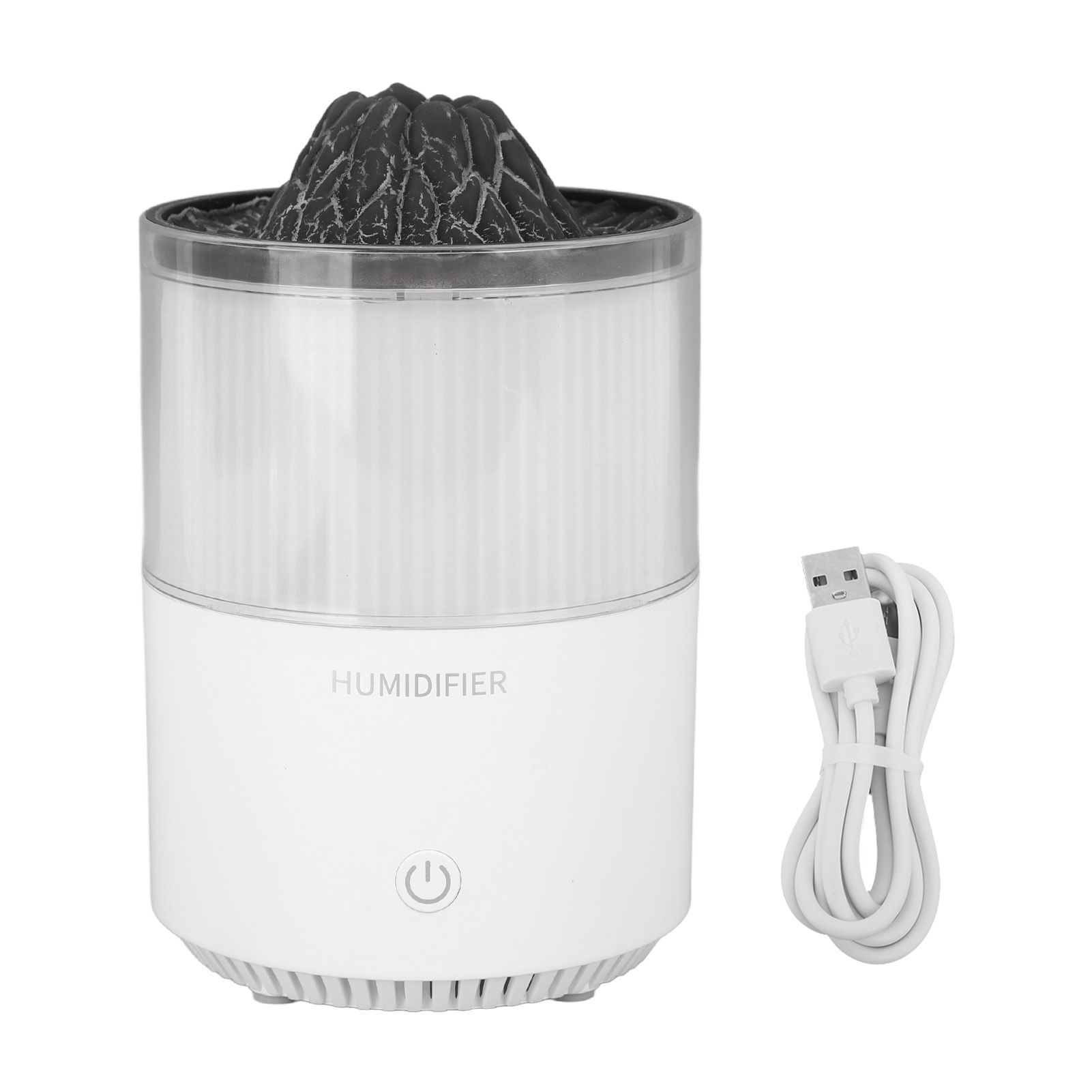 Essential Oil Diffuser Humidifier Simulation Volcano 200ml with Colorful Light Low Noise Desktop Humidifier for Home Bedroom Office White - Image 1