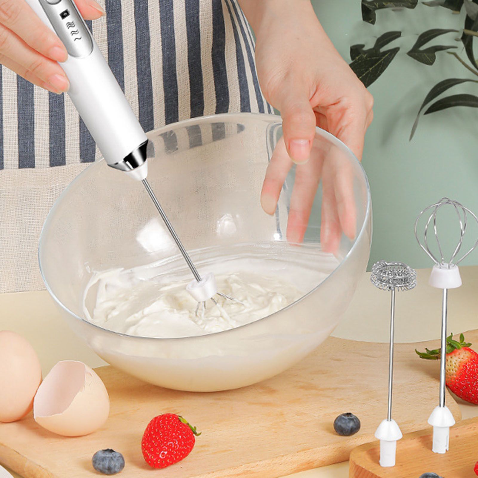 Electric Egg Frother Multifunctional Cordless Handheld Milk Frother for Household Kitchen Baking Coffee White - Image 6