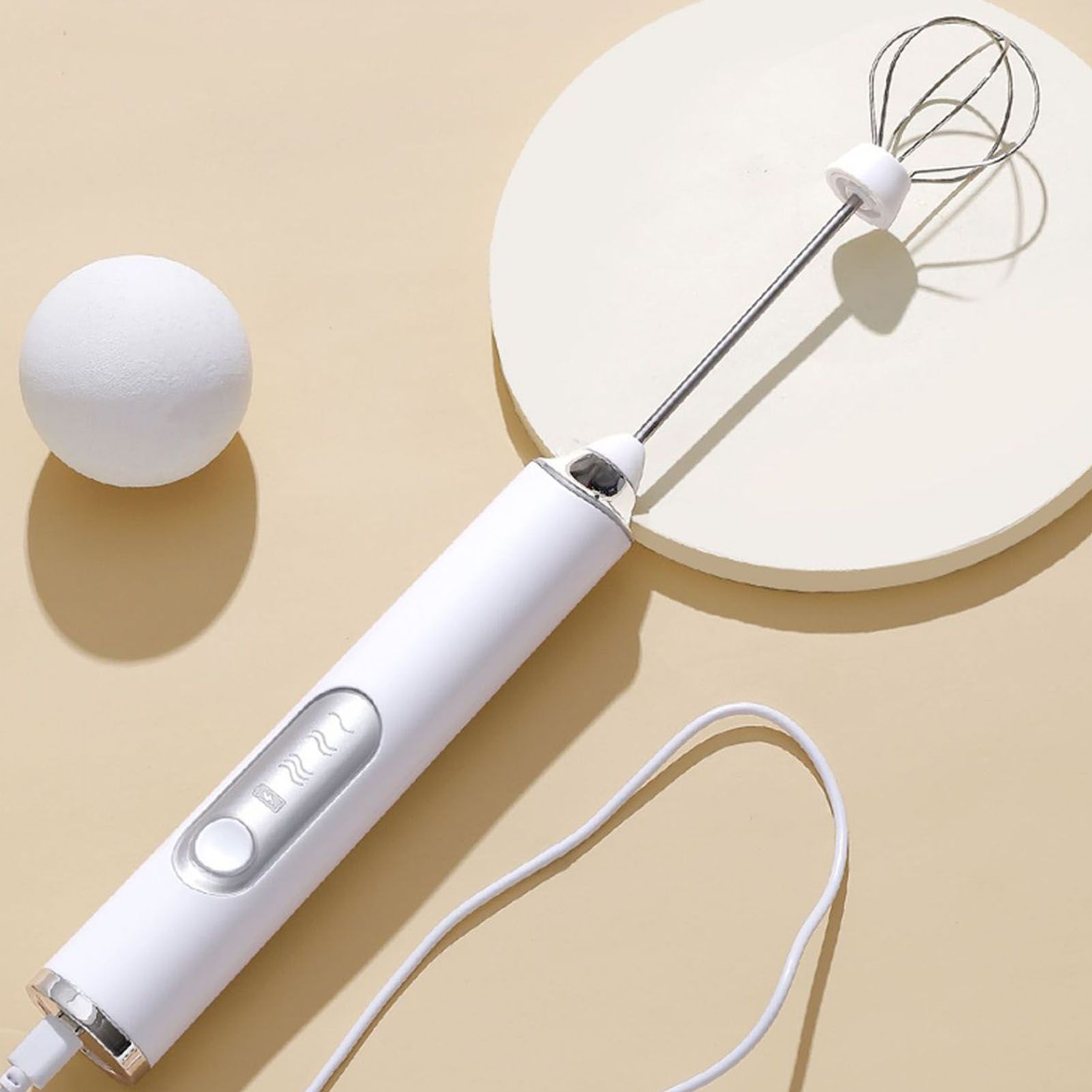Electric Egg Frother Multifunctional Cordless Handheld Milk Frother for Household Kitchen Baking Coffee White - Image 7