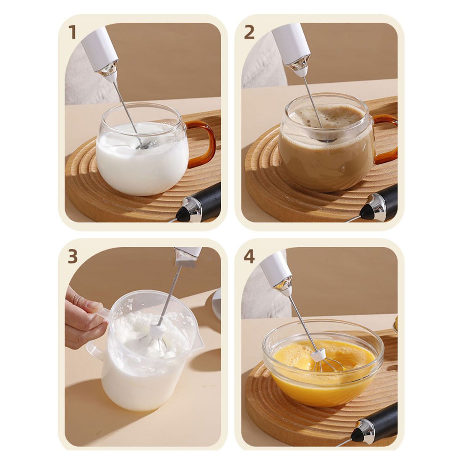 Electric Egg Frother Multifunctional Cordless Handheld Milk Frother for Household Kitchen Baking Coffee White - Image 8