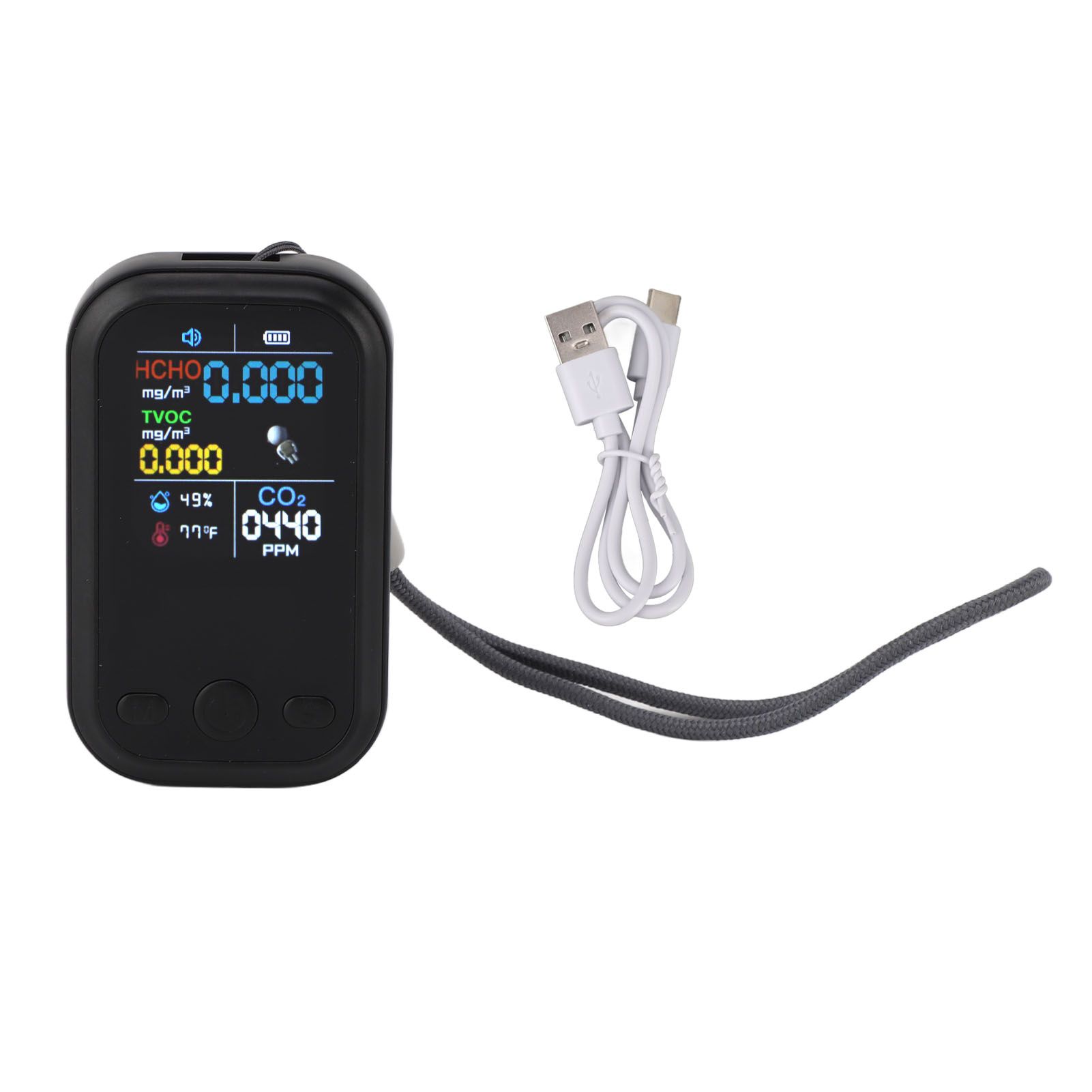 5 in 1 Air Quality Monitor Multifunctional Smart Portable CO2 Humidity Temperature Detector for Indoor Home Black - Image 1
