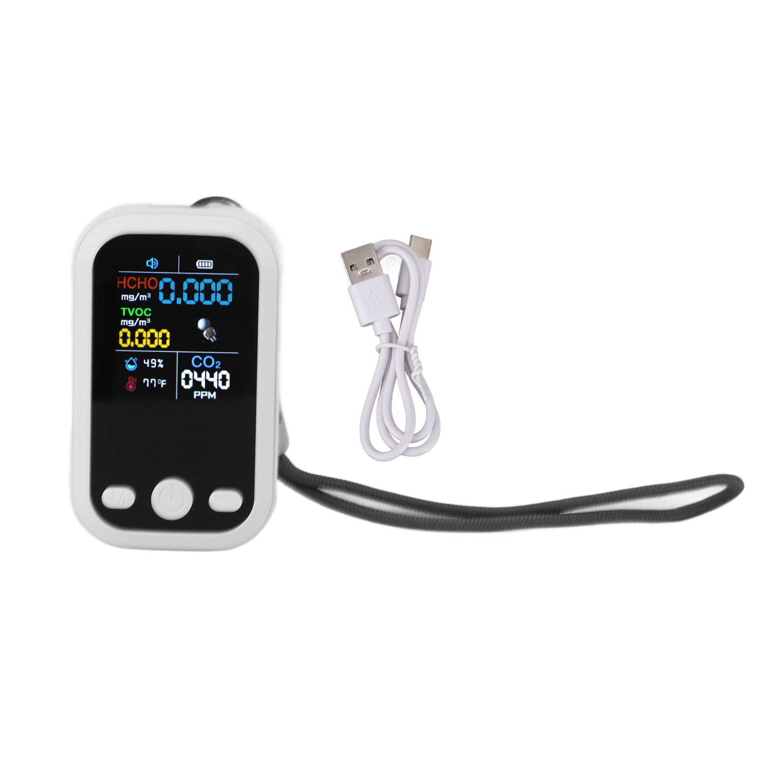 5 in 1 Air Quality Monitor Multifunctional Smart Portable CO2 Humidity Temperature Detector for Indoor Home White - Image 1