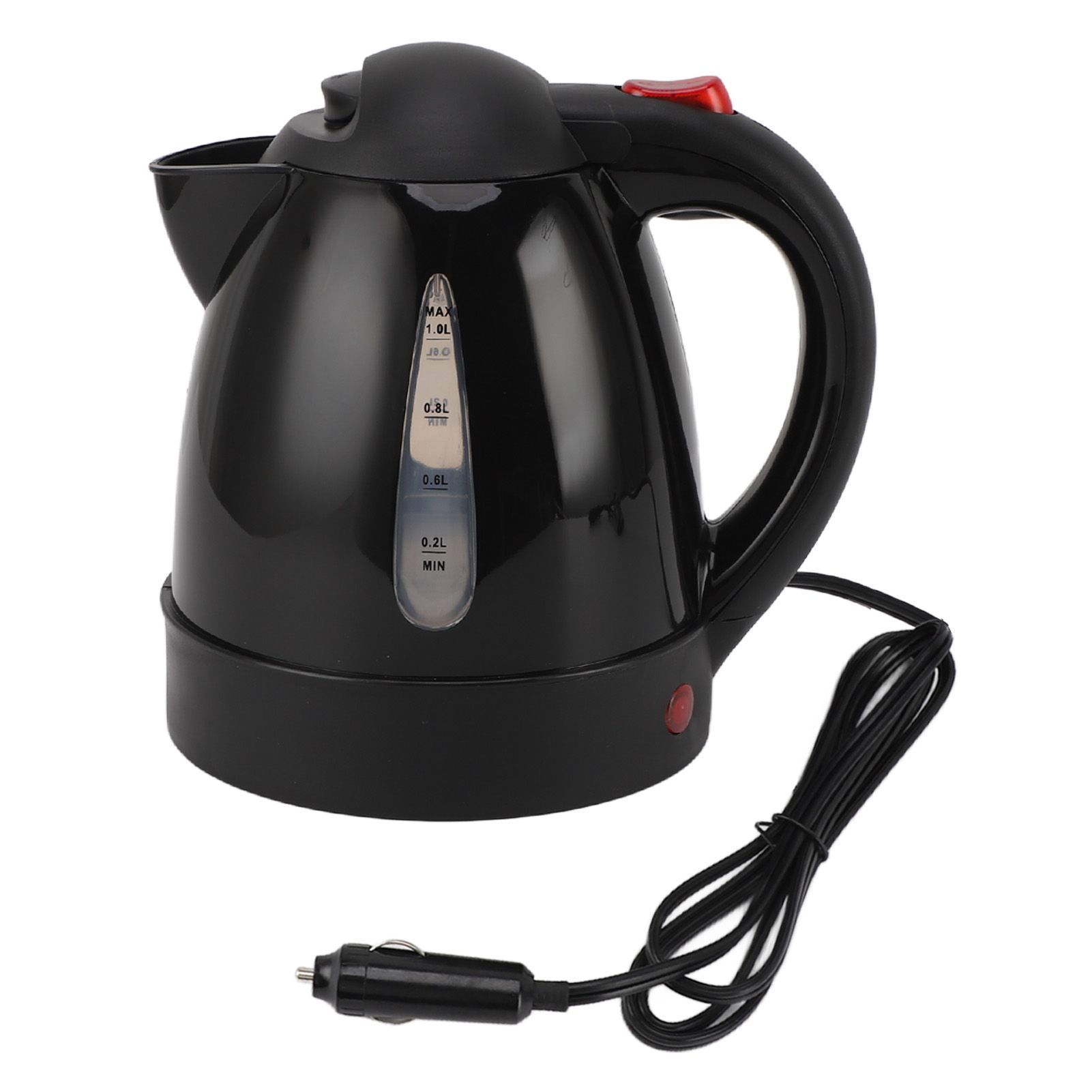 Electric Kettle 150W 1L Black Road Hot Water Boiler Stainless Steel Liner Auto Shut Off Tea Kettle Car Cigarette Plug 12V for Sedans SUVs - Image 1
