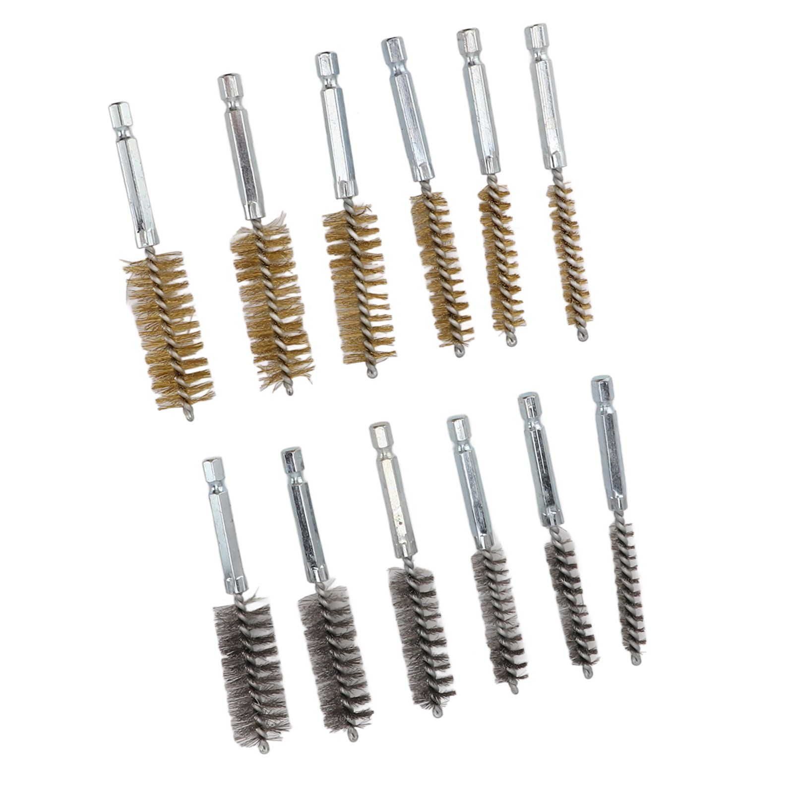 12PCS Bore Brush Copper and Iron 304 Stainless Steel Bristles Wire Brush for Power Drill with Hex Shank Handle - Image 2