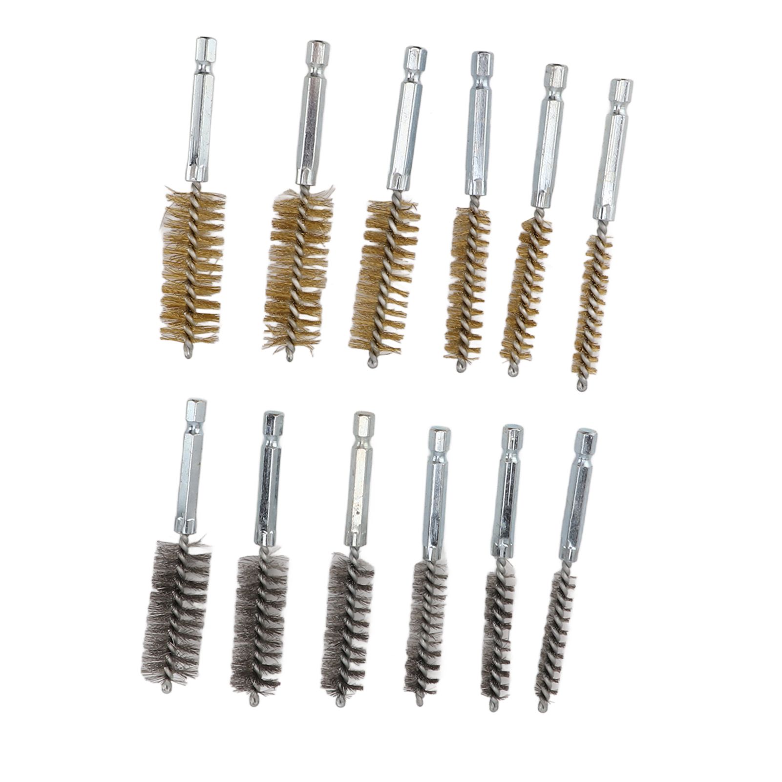 12PCS Bore Brush Copper and Iron 304 Stainless Steel Bristles Wire Brush for Power Drill with Hex Shank Handle - Image 3